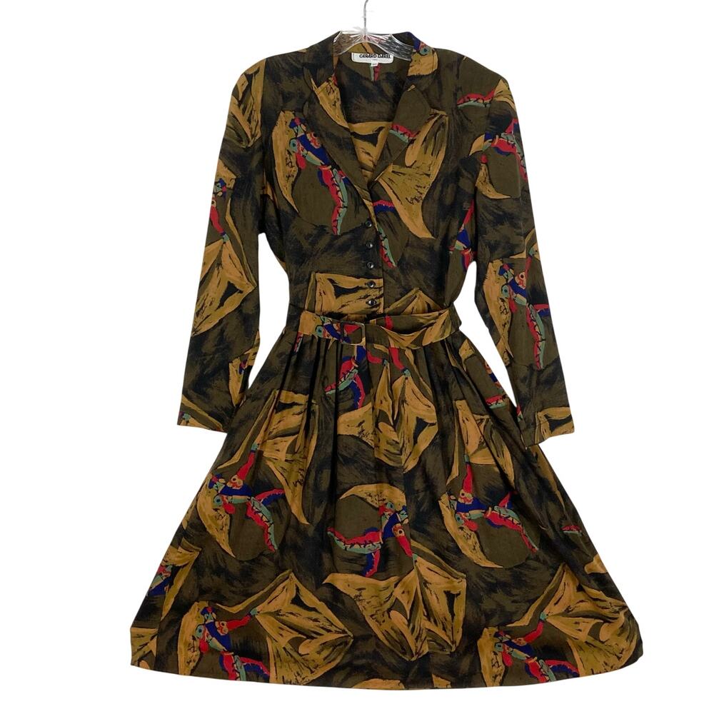 NWOT GERARD DAREL Paris Dress 40~10/M Matador-Print Art2Wear V Fit&Flare Pleated